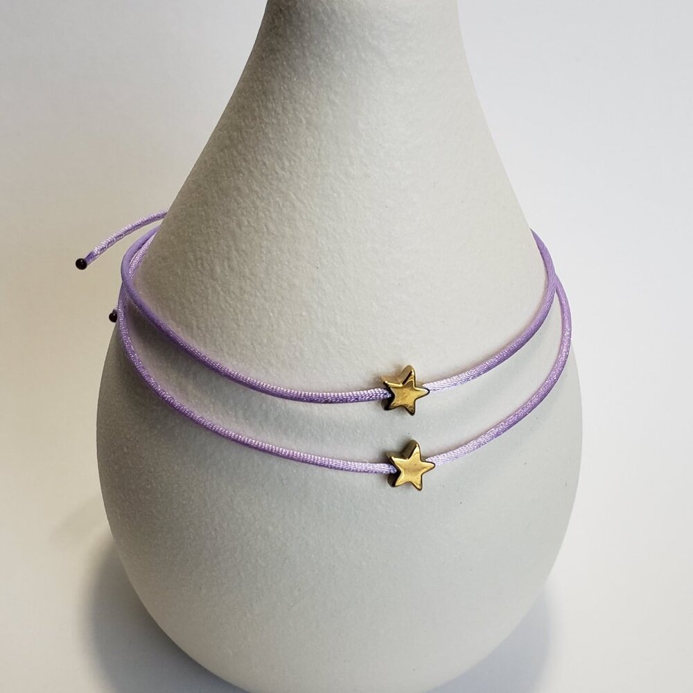SET of 2 LUCKY STAR Lavender String Kabbalah Tibetan Buddhist Adjustable BRACELE